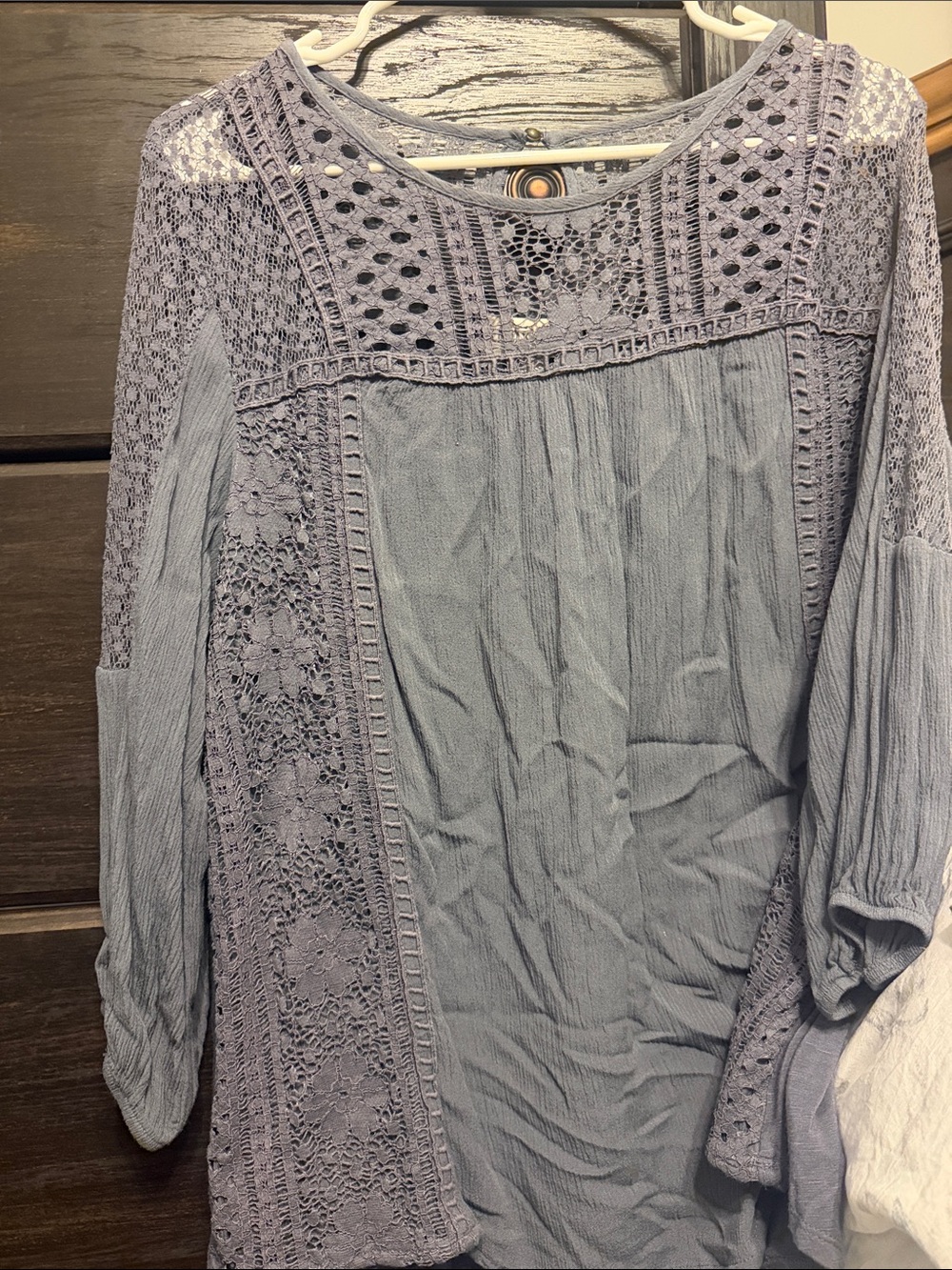 Knox Rose Lace Yoke Long Sleeve Tunic in Dusty Blue